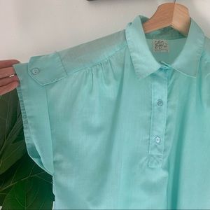 Vintage | Sheer Sea Foam Henley Blouse